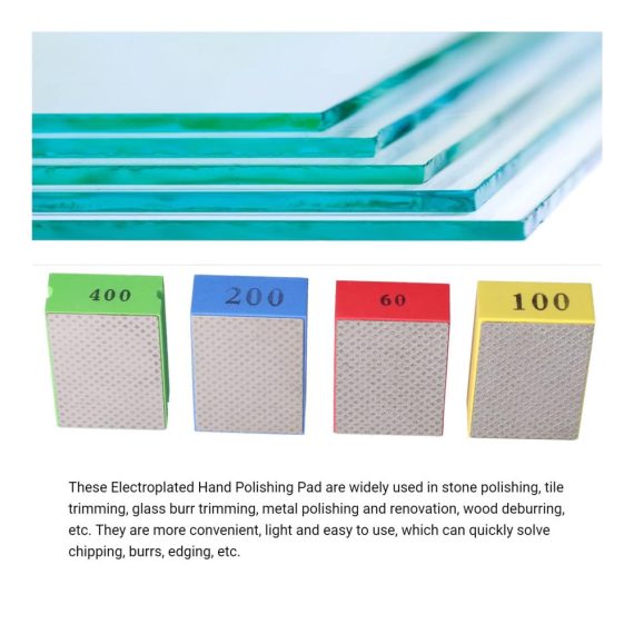 Diamant Handpolierpads Set 4-teilig - 60/120/200/400 Grit | Wiederverwendbare Schaum-Schleifblöcke für Fliesen Stein Marmor Beton Granit Keramik Glas - Nass und Trocken Polieren | Polier-Zubehör für präzises Trimmen und Entgraten