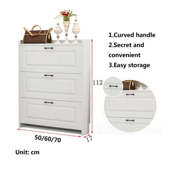 Holz-Schuhschrank mit Faltfächern Moderner Organizer für schmale Räume platzsparend und langlebig inklusive hochklappbarer Schublade - Ideal für Flure