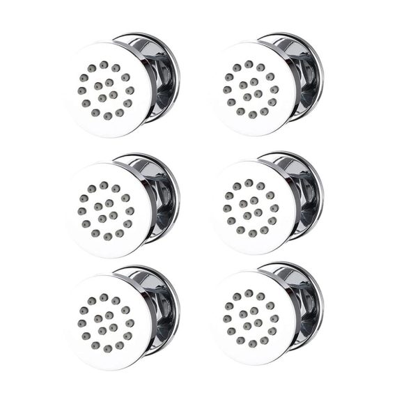 Dusch-Körpersprays mit Chrom-Finish 5 cm runde Massagedüsen aus Messing verstellbare Duschseitendüsen Wandhalterung Badezimmer-Duschkopf-Set mit 6pcs