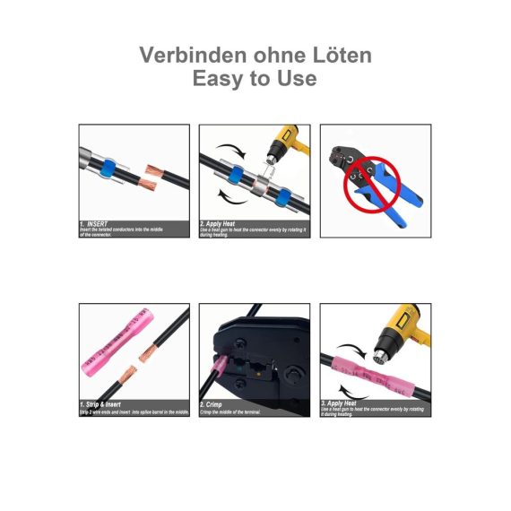 260stk Wasserdichte Stoßverbinder Set Anschlussklemmen & Kits für Kabel (10-26AWG) - Ideal für Mähroboterdraht Kfz Motorboote Motorräder & Anhänger