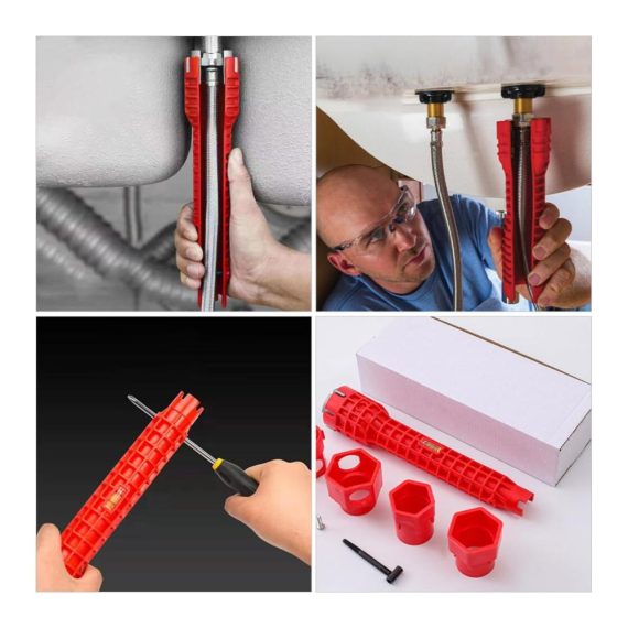Multifunktionaler Sanitärwerkzeug-Set Rohrzangen & Wasserhahn-Installer | Klempner-Schlüssel für Spülbeckeninstallation | Badezimmerrohrabzieher (Rot 10x10x1.97 Zoll