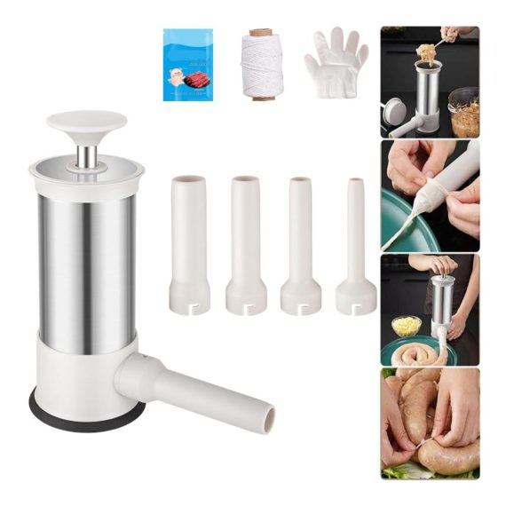 Edelstahl Handtuchständer mit 4 verschiedenen Größen Füllrohren - 2024 Neue Wurstmaschine für die Küche zu Hause - Homemade Sausage Maker für köstliche Würstchen