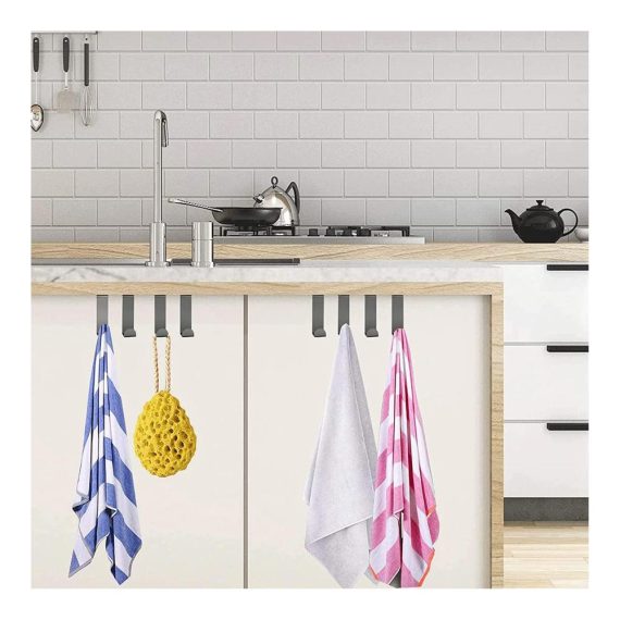 Edelstahl Türhaken 12-Stück Set - Schwarz Multifunktional Reversible Türgarderobe Haken für Küche Wohnzimmer und Badezimmer