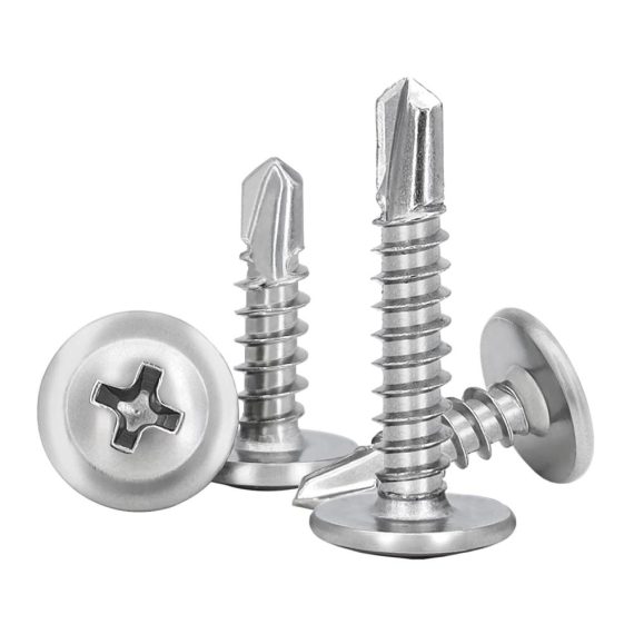Blechschrauben-Set 235 Stück M4.2 Selbstschneidende Bohrschrauben mit großem gewölbtem Kopf aus Edelstahl – Selbstbohrend Selbstschneidend mit praktischer Box – Größen M4 * 38mm/32mm/25mm/19mm/16mm/13mm