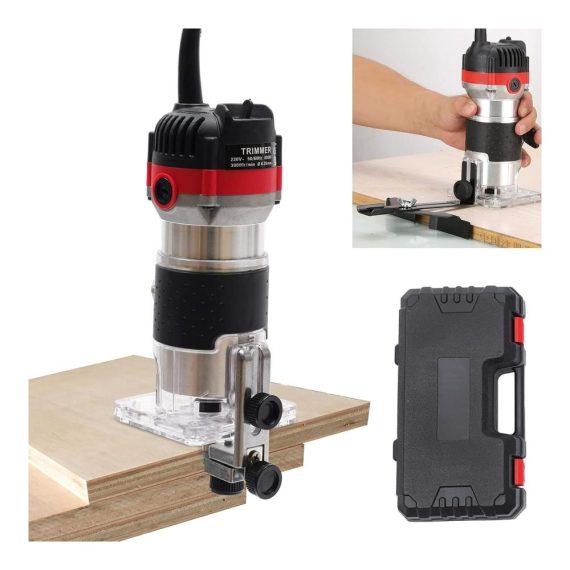 Elektrische Oberfräse 800W - Professionelle Kantenfräse und Handtrimmer für Holz - Einhand-Fräse 1/4 Zoll - Holzwerkzeug für Oberflächenveredelung und präzises Kurvenschneiden