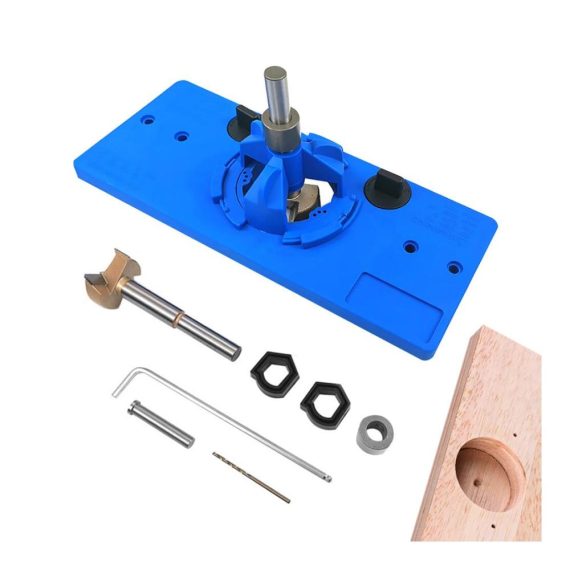 Forstnerbohrer Gobesty Topfband Bohrschablone Set - Bohrlochabstand 46/48/52mm Ø35mm Holzbohrer für Topfscharniere Verdecktes Scharnierbohrlehre mit L-Form Schlüssel
