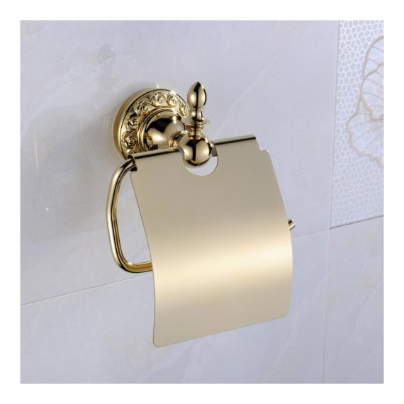 Hochwertiger Wandtoilettenpapierhalter mit goldenen Handtuchringen und praktischer Ablage – stilvolles Design aus Messing