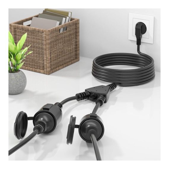 5m Verlängerungskabel mit Doppelstecker für Outdoor-Steckdosen - Schwarz 15mm² Stromkabel 2-fach Steckdose inklusive