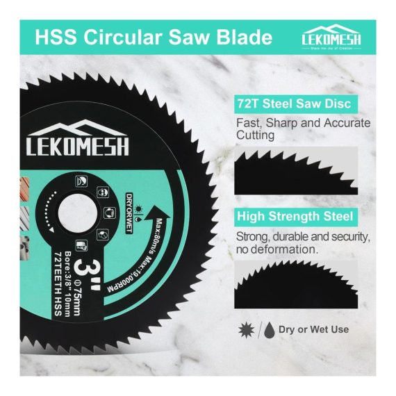 HSS-Kreissägeblätter - 3er Set 75mm x 10mm 72 Zähne Trennscheibe für Winkelschleifer ideal zum präzisen Schneiden von Weichmetall Kupfer Aluminium Holz und Kunststoff