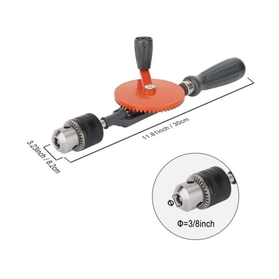 Handbohrer 3/8 Zoll (1.5-10mm) - Leistungsstarke Handbohrmaschine mit Spannfutter aus Stahlguss und Doppelritzel für Holz Kunststoff Acryl Leiterplatten - Orange Design
