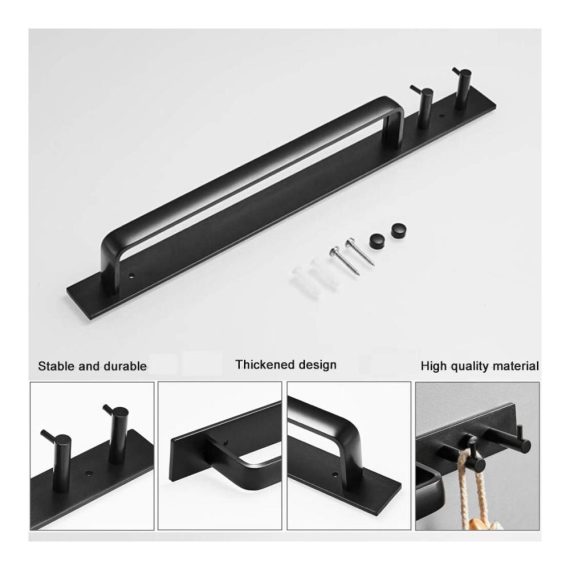 Aluminium Handtuchhalter Gabriera – Platzsparende Wandmontage 39-62 cm mit 2 Haken für Badezimmer und Küche Silber