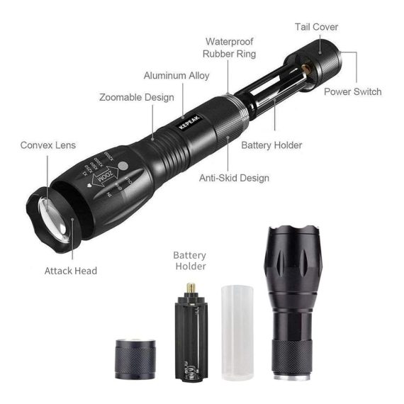 1000 Lumen LED Taschenlampen Set - Wasserdichte Zoombare Campinglichter mit 5 Lichtmodi - Batteriebetrieben Ideal für Outdoor Wandern Notfall - Kompakte Handleuchten 2 Stück