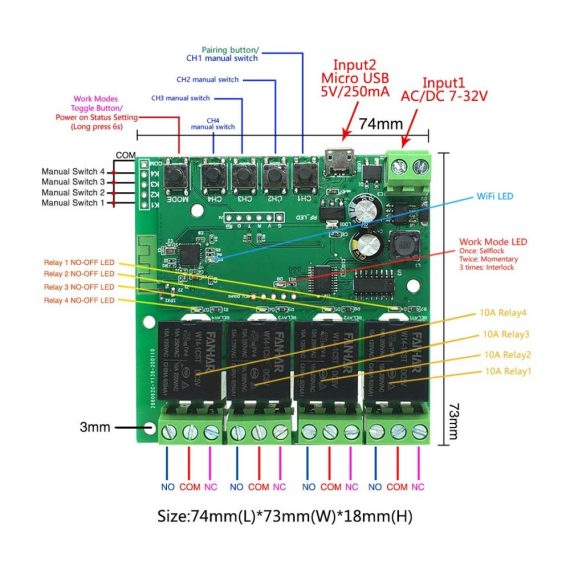 4-Kanal WLAN Smart Switch Fernsteuerbares Relaismodul TUYA/Smart Life APP Alexa/Google Assistant kompatibel