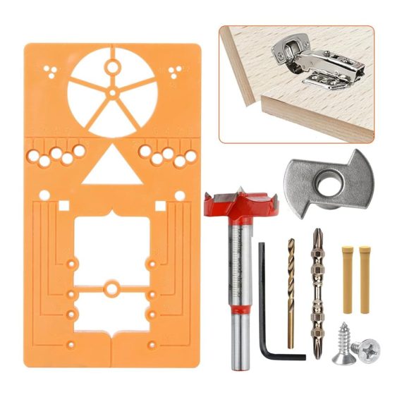 Forstnerbohrer Scharnierbohrer Set - Bohrschablone für Topfscharnier Montageplatten 35mm Forstnerbohrer - Perfekt für Schrankscharniere und Steckdosen