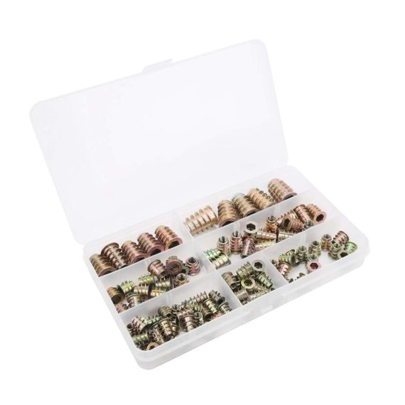 100 Stück Gewindeeinsätze für Holz | M4-M10 | Sechskant Laufwerk | Möbel-Schraubeneinsätze 10-25mm | Befestigungsmuttern-Set