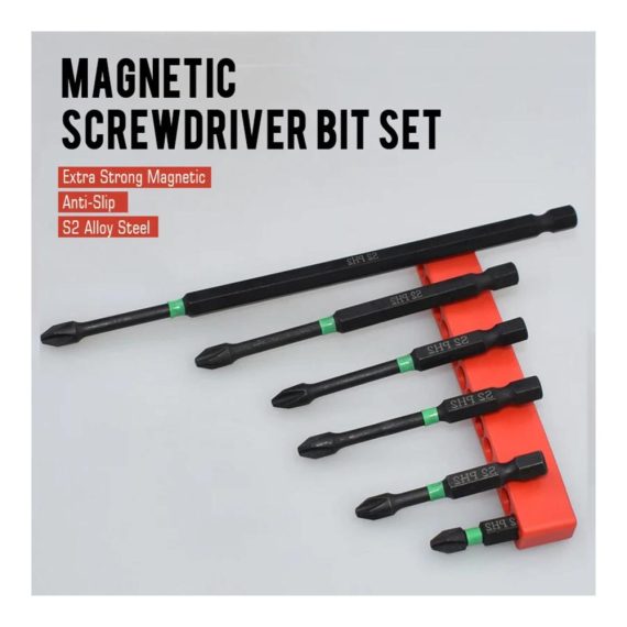 Bitsätze PH2 Magnetic Screwdriver Bit Set - Premium S2 Steel 1/4 Inch Hex Shank 6PCS Cross Slot Screwdriver Bits with Anti-Slip Design for Impact Drill - Magnetic Impact Drill Bit Kit