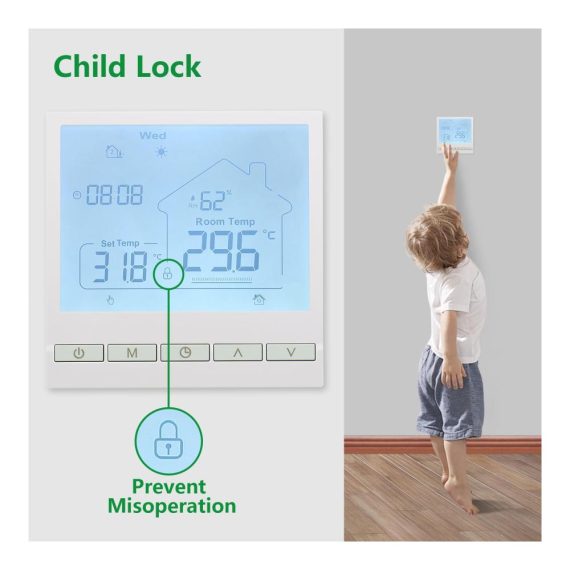 Programmierbarer Wengart Thermostat WG905 – Präzise Temperaturregelung und Luftfeuchtigkeitsanzeige für Heizsysteme (Weiß