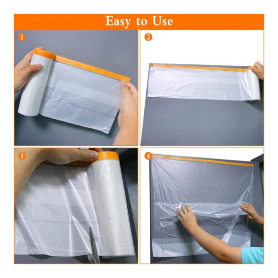 Malerkrepp 5er Set – Selbstklebende Abdeckfolie (55cm x 150cm) inklusive Gewebeklebeband – Transparentes PET Masker Tape für Staubschutz und UV-Beständigkeit