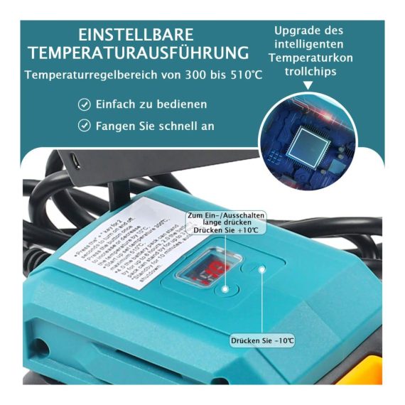 Akku-Lötkolben Set Kabelloser Lötkolben mit einstellbarer Temperatur superschnellem Aufheizen für Elektronik Heißschneiden und Brandmalerei (Ohne Akku