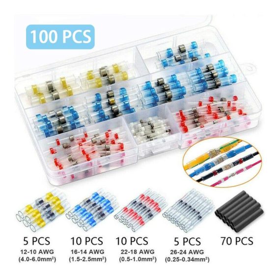 100er Set Elektrische Anschlussklemmen & Kits Wasserdichte Schrumpfverbinder isolierte Steckverbinder gemischte Lötmuffen - Ideal für Automobil- und Elektroarbeiten