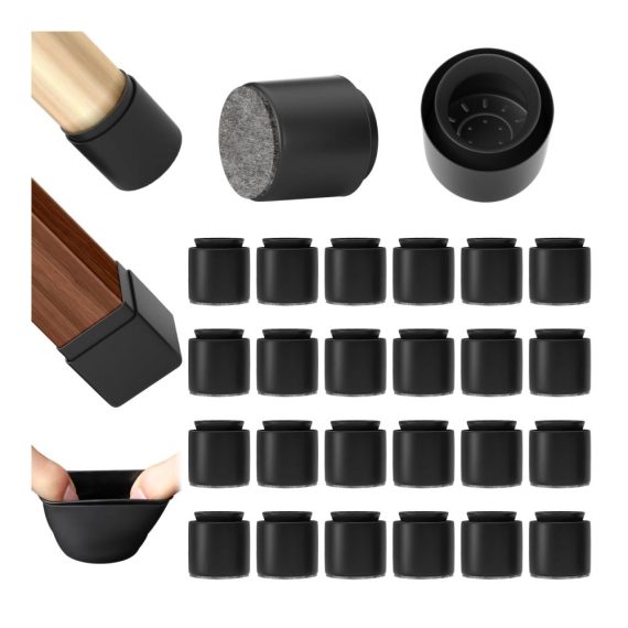 24er Set Schutzkappen für Stuhlbeine - Schwarz mit Filzgleitern und Silikon für Stuhlbeinschutz Verschleißfest - Geeignet für Stühle mit schrägen Beinen (15-20mm