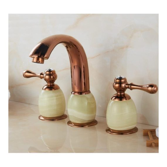 Automatischer Messing-Waschtischarmatur mit Sensor Goldtopas Drehversion - Kalt- und Warmwasser Dreiloch-Wasserhahn für antikes Waschbecken