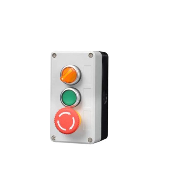 Industrie-Druckschalter DOUKI Selbstrückstellender Kurzhubtaster mit Lichtschalter Not-Taste 24 V/220 V wasserdichte Steuerbox (3 Green Red Green 220V