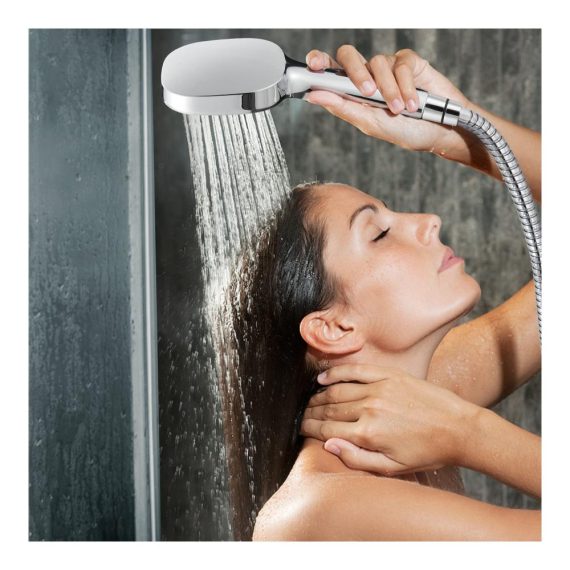 Cobbe Handbrause Wassersparend 3 Strahlarten Wasserstopp Regendusche Druckerhöhung Chrom - Ideal für Bad und Outdoor