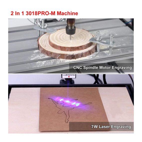 2-in-1 CNC Fräsmaschine - Gravurwerkzeug Upgraded 3018 Pro | 7W Leistung Acrylschutz GRBL Steuerung | Holz Plastik PVC PCB Acryl | 300x180x45mm