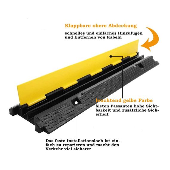 Bodenabdeckung 2-Kanal Kabelbrücke 100x25x5 cm - Überfahrschutz für Draußen - Gummikabelschutz bis 6614lbs - Kabelkanal & Protector