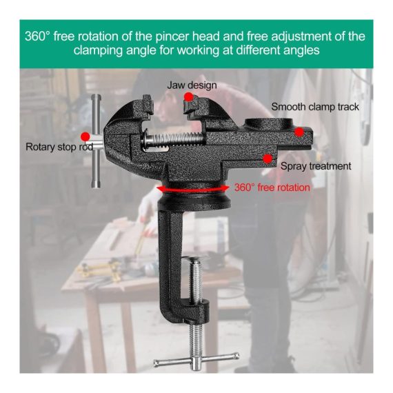 Drehbarer 80mm Stahlguss-Schraubstock für Holz- und Stahlverarbeitung mit Tischklemme und rutschfesten Backen