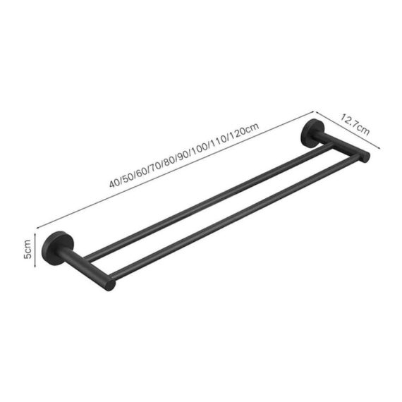 80 cm - Runder Handtuchhalter & Rod Set aus 304-Edelstahl matt schwarz zur Wandmontage im Badezimmer – strapazierfähiger WC Handtuchhalter+ Handtuchstange