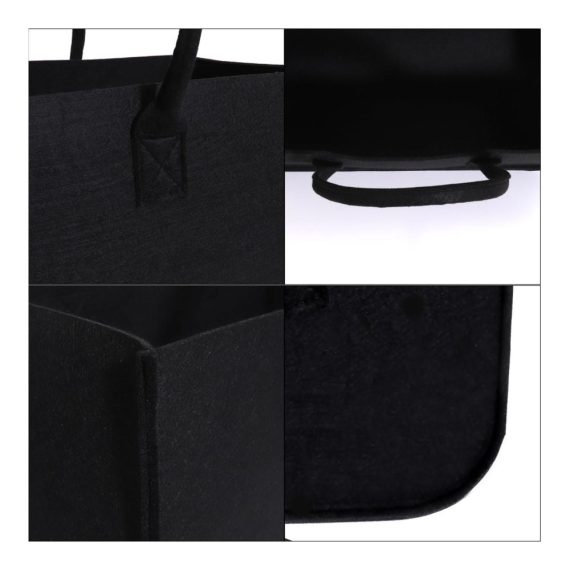 2er Set Große Filztaschen für Holzkörbe und Kaminholz - Schwarz | Faltbarer Filz Shopper für Zeitungen und Einkäufe | Praktischer Kaminholzkorb in Maßen (Schwarz-2 Pcs Set