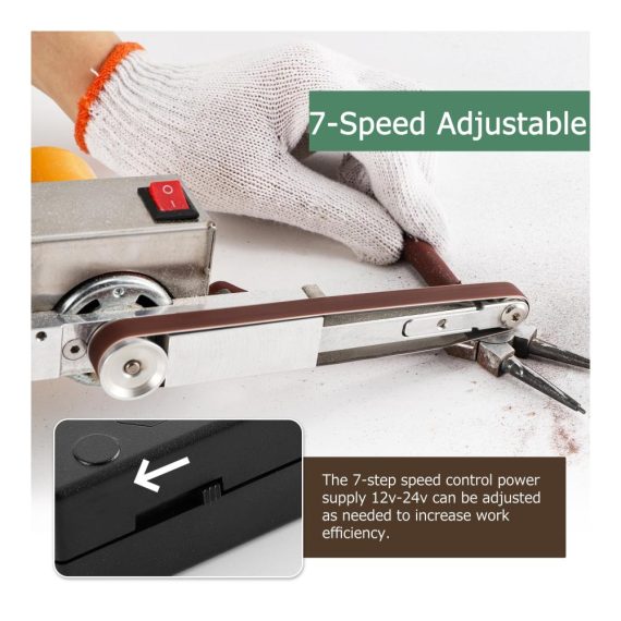 Huanyu Handbandschleifer Leichter Mini-Bandschleifer mit 7-stufig einstellbarer Elektroschleifmaschine inklusive 10 Schleifbändern für Holz Metall Acryl und Finish. Ideal für präzises Schleifen auf verschiedenen Substraten