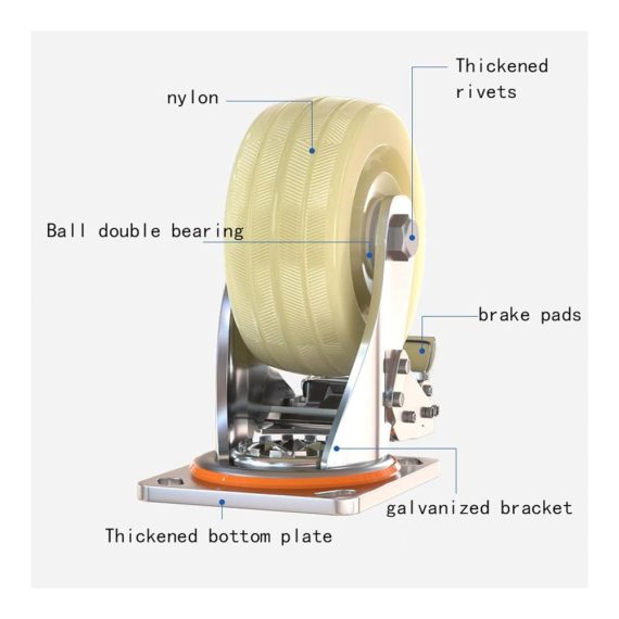 3 4 oder 5-Zoll Industrie-Lenkrollen aus weißem Nylon - Starke Drehung universelle Bremse und einfache Installation (4 Zoll Richtungsfunktion