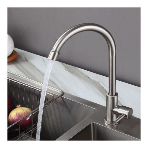 Einhand-Küchenarmatur aus Edelstahl | 360° Schwenkbarer Wasserhahn für Küche und Spül | Kaltwasserhahn mit Silber-Finish | Moderner Einhebelmischer | Kaltem Wasser 360°Drehbar | Wasserhahn für Kaltem Wasser