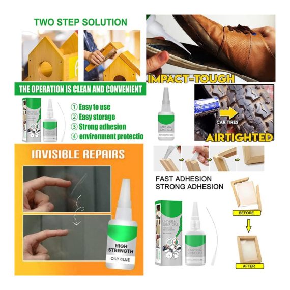 Mighty Instant Glue High-Strength Welding for Resin Ceramic Metal and Glass - 2Pcs Universal Super Glue Strong Plastic Adhesive for All Purposes Ideal for Oily Surfaces