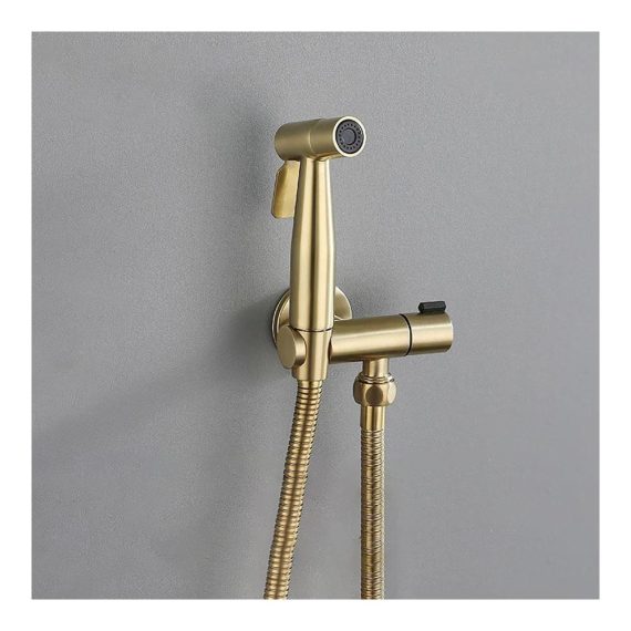 Bidet-Armaturen Damenhygiene-Sprühset in gebürstetem Goldmessing wandmontiert mit Einzelkaltwasser – Toiletten-Bidet für Badezimmer und Tuchwindelpflege