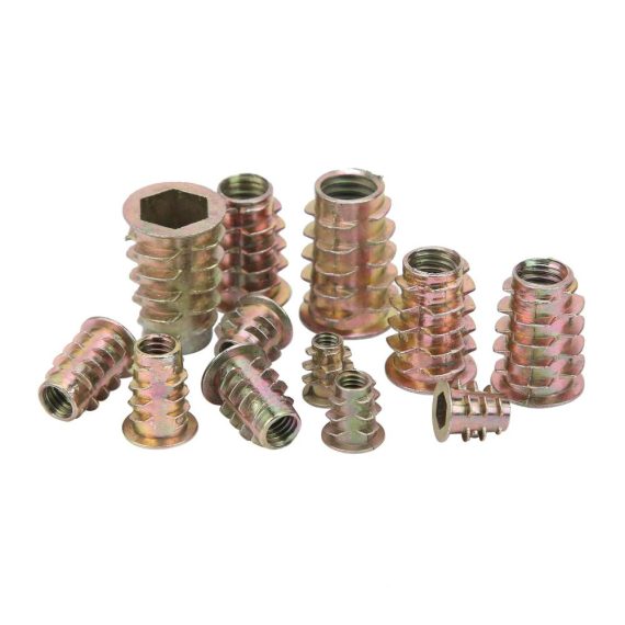 100 Stück Gewindeeinsätze für Holz | M4-M10 | Sechskant Laufwerk | Möbel-Schraubeneinsätze 10-25mm | Befestigungsmuttern-Set