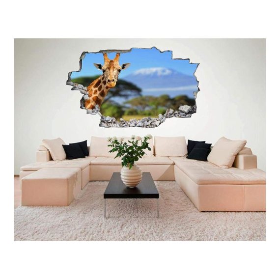 3D Effekt Wandsticker | Giraffe Tapete 80x120cm für optische Täuschung im Raum und Wohnzimmer - Dekorative Tapeten mit realistischem Design