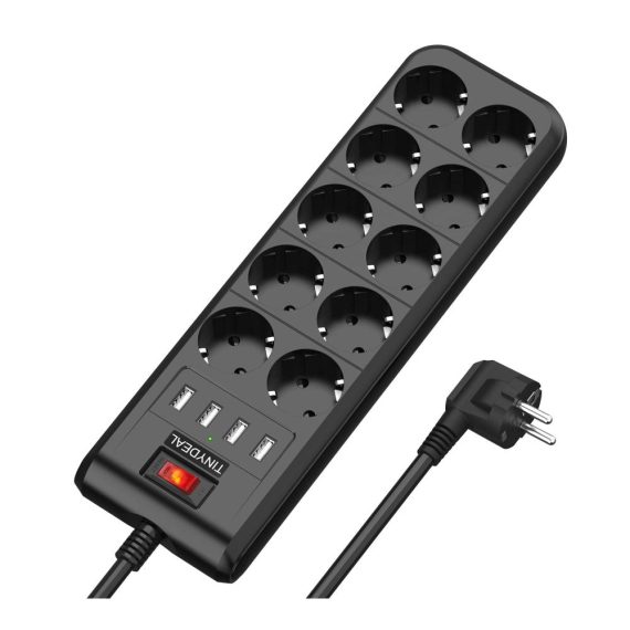 10-Fach Steckdosenleiste mit USB Überspannungsschutz Wandmontage Kindersicherung - 4000W 16A 4 USB-Anschlüsse 2M Kabel Steckerleiste für Zuhause und Büro