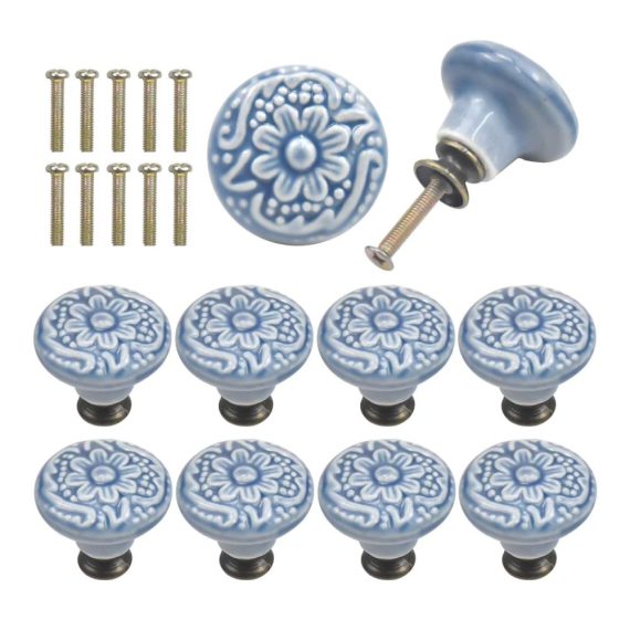 10er Set Vintage Keramik Schubladengriffe 34mm - Möbelknöpfe für Schrank Küche Kinderzimmer - Runde Schrankgriffe aus Keramik - Türknöpfe im Retro-Stil