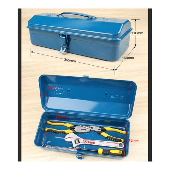 Metall-Werkzeugkoffer - Abschließbare Werkzeugbox (Blau) 365×160×110mm Tragegriff - Leer zur optimalen Aufbewahrung von Werkzeugen