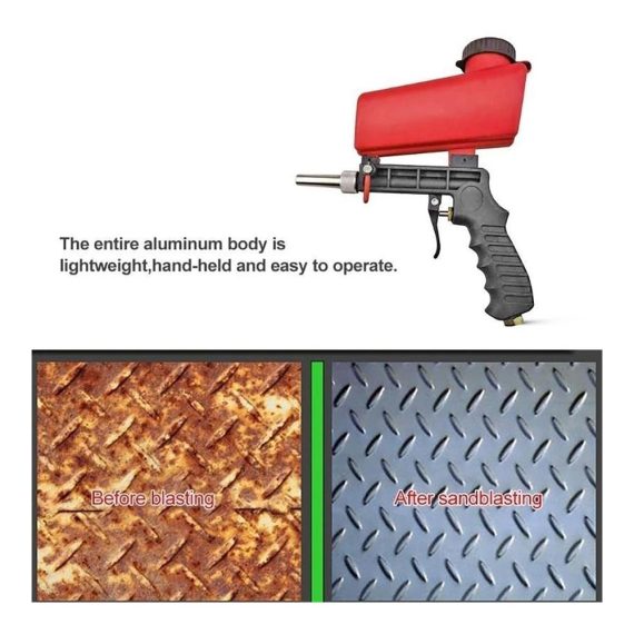 Tragbare Schwerkraft-Sandstrahlpistole Effiziente Sandentfernung bei 90psi mit Aluminium-Gehäuse - Pneumatische Sandblaster Spritzpistole für präzise Strahlarbeiten
