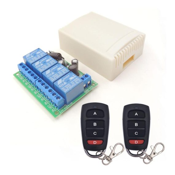 Garagentor-Zubehör 4-Kanal Funk-Fernbedienungsschalter Set mit 2 Sendern - DC 12V 24V 433Mhz Relais-Empfänger für Licht Motor Markise (10A DC 6-30V