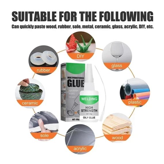 Jue-Fish Welding High-Strength Oily Glue - 50g Universal Super Glue Gel for Instant Bonding Strong Adhesion and Long-Lasting Repairs on Metal Plastic Wood Ceramics Leather - Ideal for Quick Fixes (4-Pack