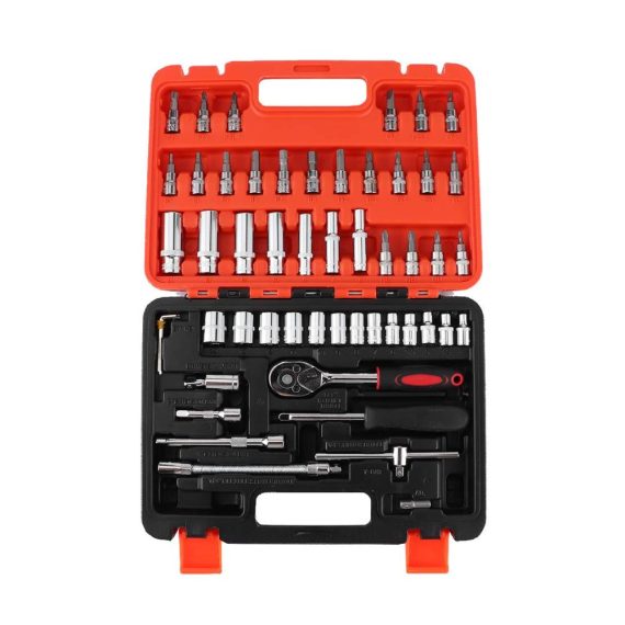 53-teiliges 1/4-Zoll Steckschlüssel-Set mit Ratschen-Drehmomentschlüssel Combo - CR-V Auto-Reparatur-Werkzeugsatz für Haushaltswartung Autoreparatur und mechanische Reparatur