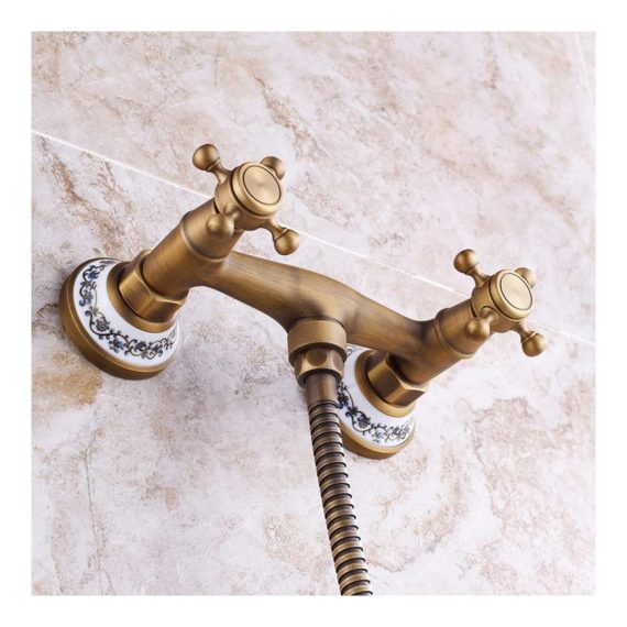 Antike Messing Wandmontage Badewannenarmatur mit Handbrause - Retro Stil Zwei Griffe Duscharmatur