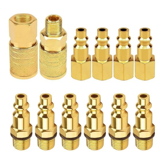 Druckluft-Kupplungen 1/4 NPT 12 Stück - Schnellanschluss für Kompressor-Schlauch Innengewinde & Außengewinde - Hochwertige Anschluss- & Verbindungsstücke als Druckluft Zubehör