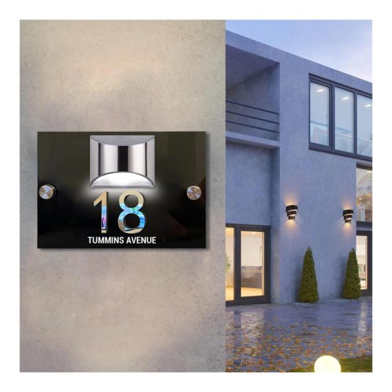 Personalisierte Solar Hausnummernschilder mit LED-Beleuchtung | Individuelles Adressschild für Haustür und Garten | Modernes Design | Kein Leuchtturmschild-2